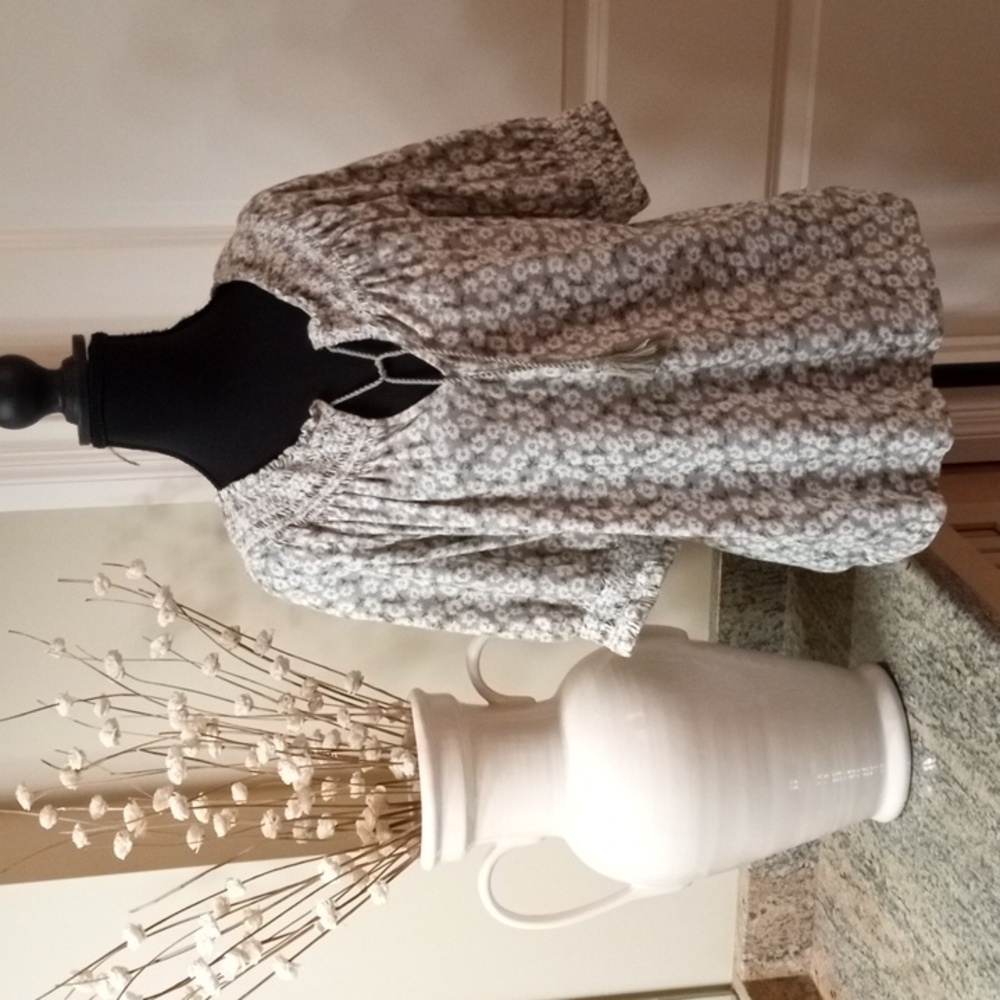 Lucky Brand Green and White Tassel Blouse